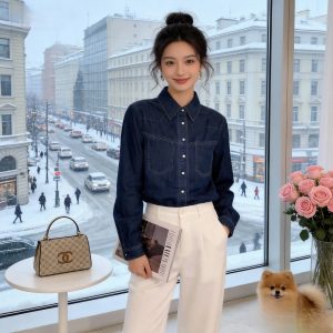 American Retro Korean Style Spring Denim Shirt for Women