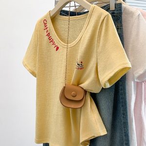2026 Summer Plus Size Women's Cartoon Print Short Sleeve T-Shirt - Style 068188
