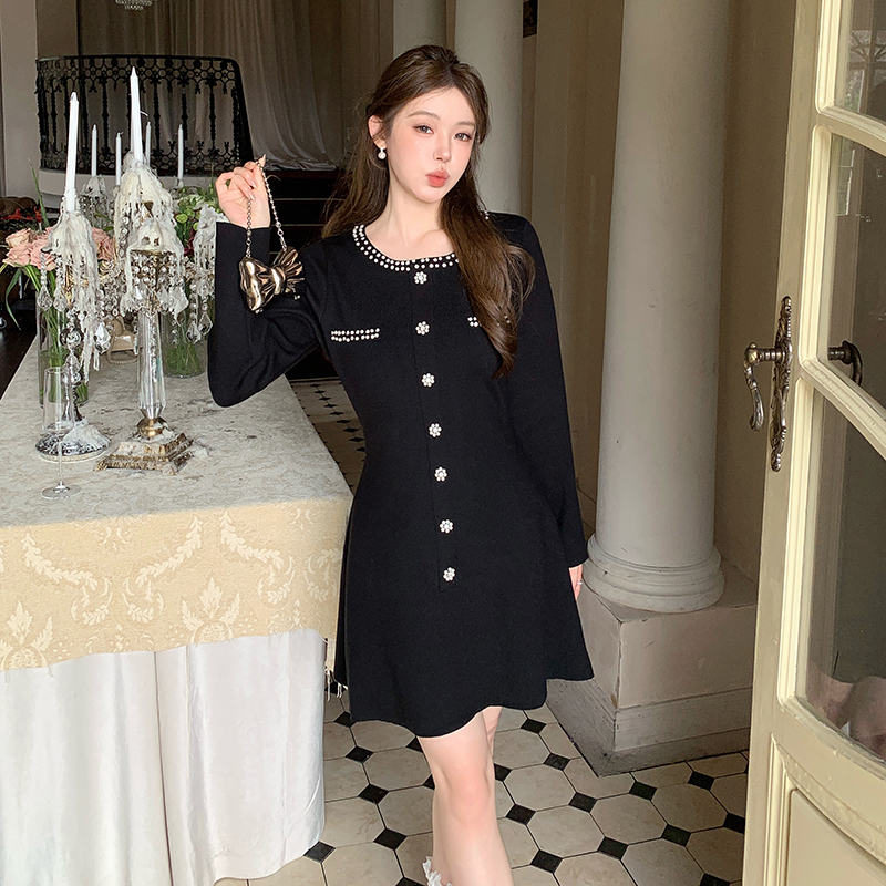 2025 New High Quality Rhinestone Knit Little Black Dress - Image 3