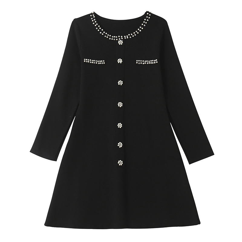 2025 New High Quality Rhinestone Knit Little Black Dress - Image 5
