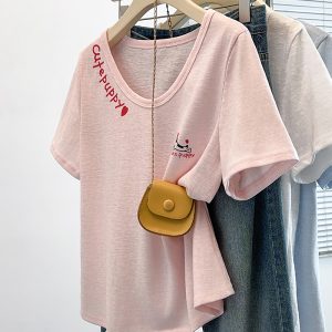 Plus Size Women's Cartoon Print Short Sleeve T-Shirt Summer 2026 Korean Style