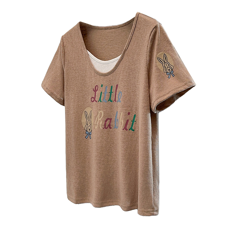 2026 Summer Plus Size Women's Short Sleeve Letter Print Color Block Slimming T-Shirt - Image 5