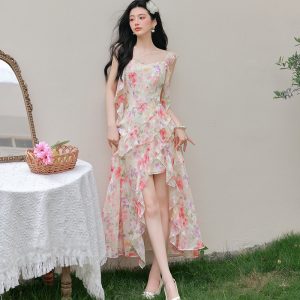 French Style Floral Print Sleeveless Fairy Maxi Dress for Women Summer 2026