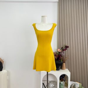 Ginger Yellow Bodycon Knitted Dress Slim Fit Sweet Hot Style Women