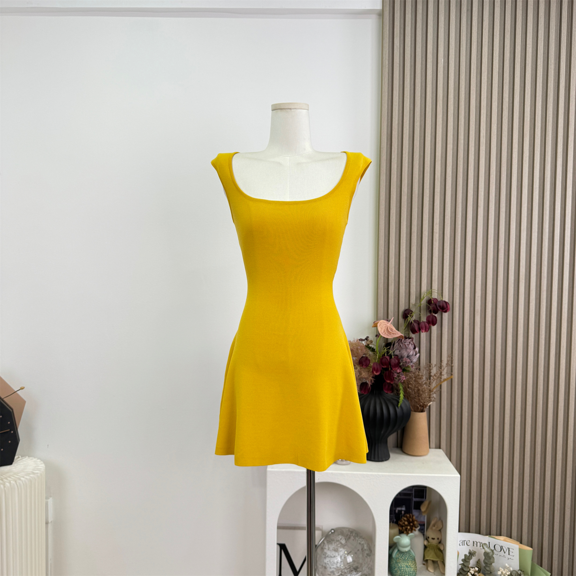 Ginger Yellow Bodycon Knitted Dress Slim Fit Sweet Hot Style Women