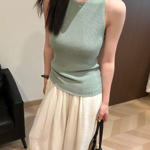 Korean Style Open Knit Linen Tank Top Women Summer New Slimming Sleeveless Vest