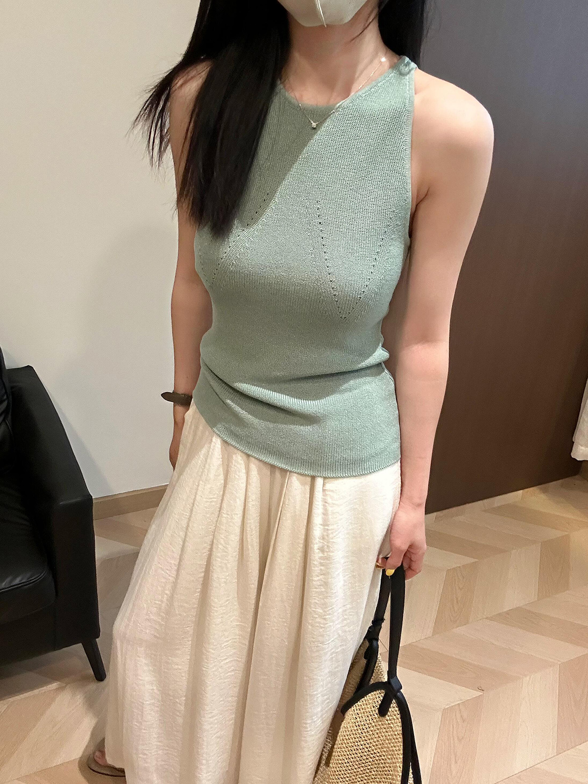 Korean Style Open Knit Linen Tank Top Women Summer New Slimming Sleeveless Vest