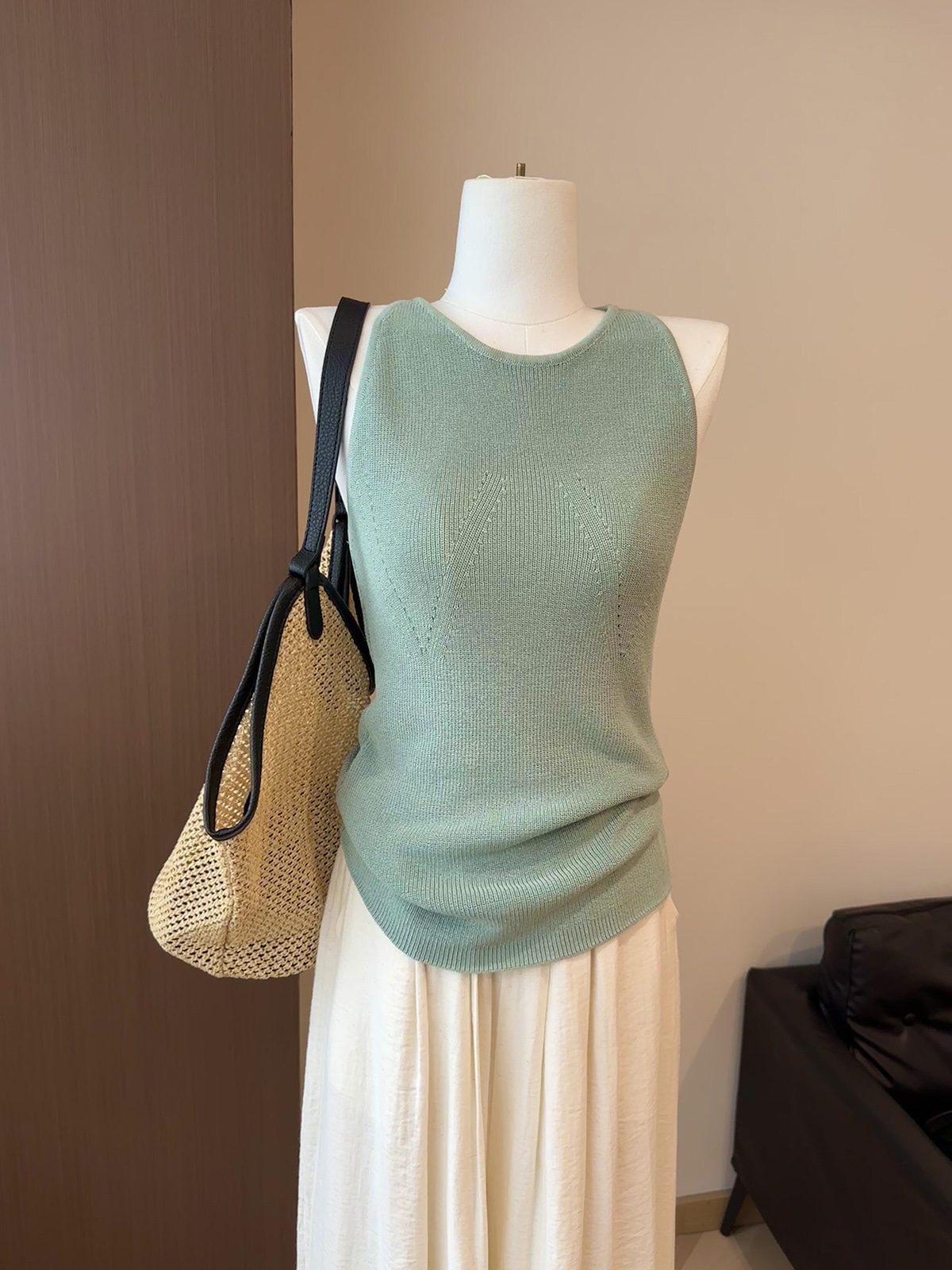Korean Style Open Knit Linen Tank Top Women Summer New Slimming Sleeveless Vest - Image 2