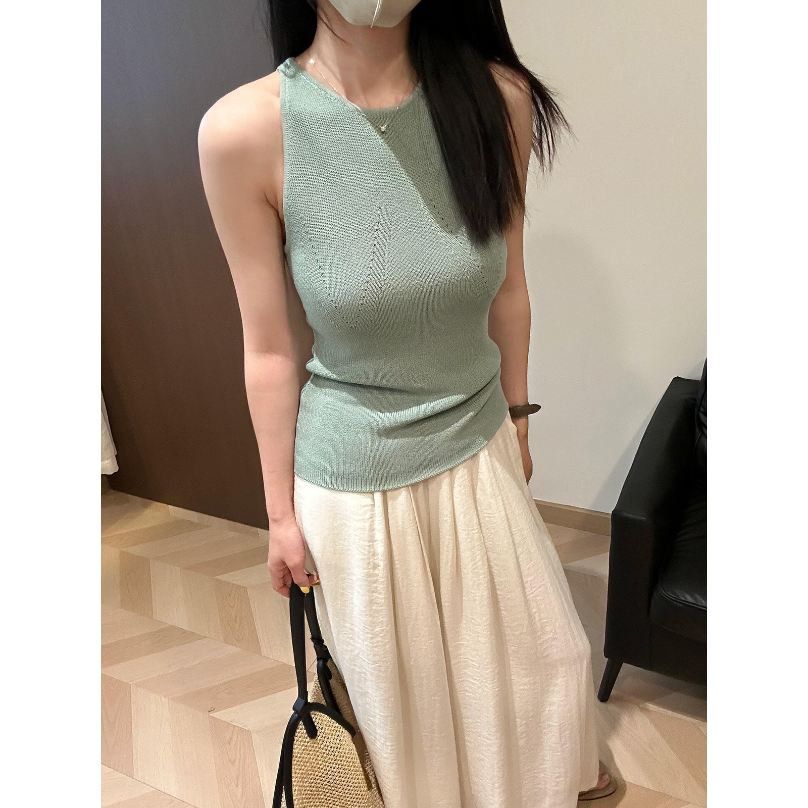 Korean Style Open Knit Linen Tank Top Women Summer New Slimming Sleeveless Vest - Image 5