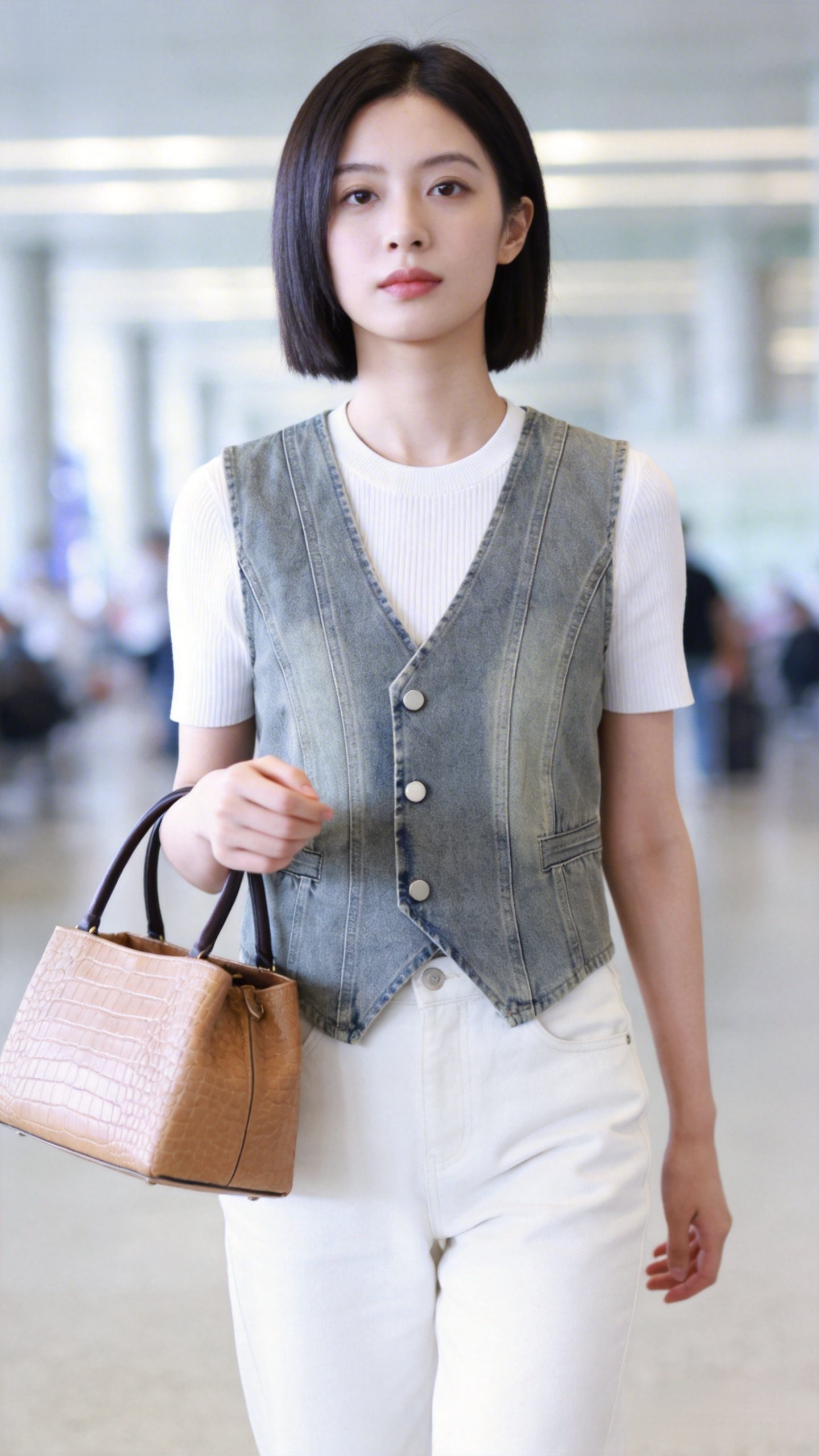 Korean Style Retro Denim Vest for Women - Blue Button-Up Sleeveless Jacket
