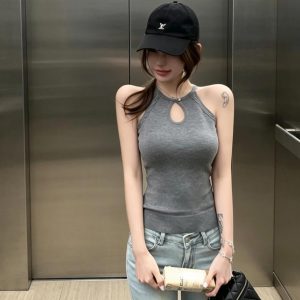 Neon Love Letter Water Drop Cutout Multi-Knit Halter Knit Cami Top