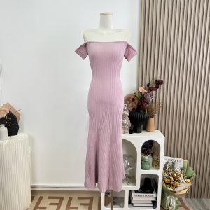 Off-Shoulder Knit Bodycon Dress for Women Slimming Summer Long Dress