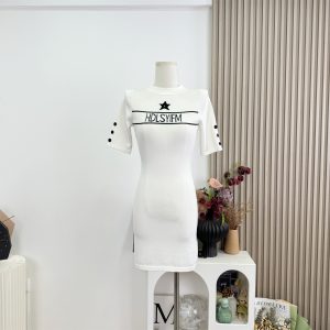 OKMASHOP French Style Slim Knit Bodycon Dress with Jacquard Waist
