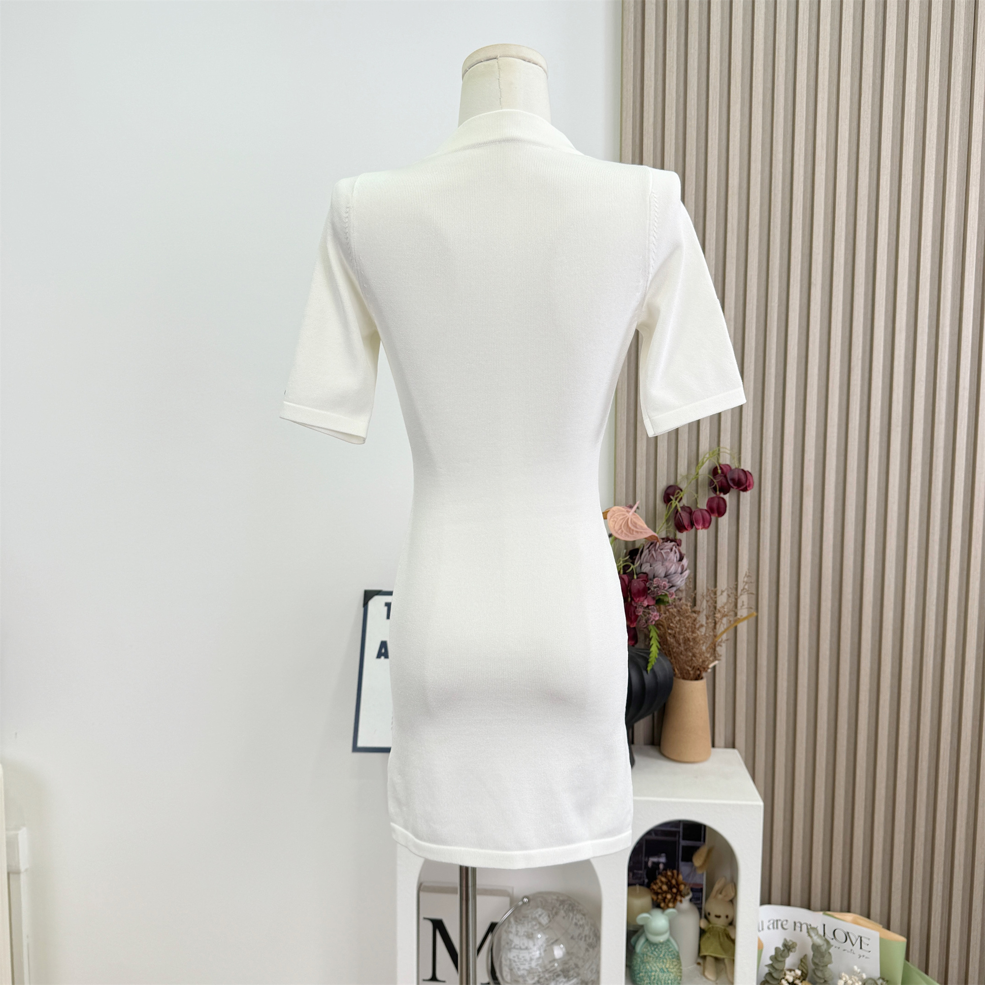 OKMASHOP French Style Slim Knit Bodycon Dress with Jacquard Waist - Image 4