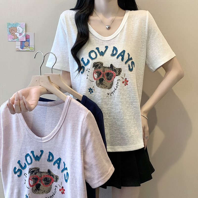 Plus Size V-Neck Cartoon Print Short Sleeve T-Shirt Summer 2026