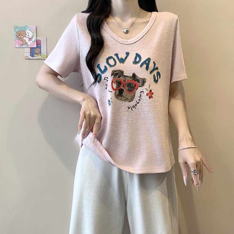 2026 Summer Plus Size V-Neck Cartoon Print Short Sleeve T-Shirt - Image 2