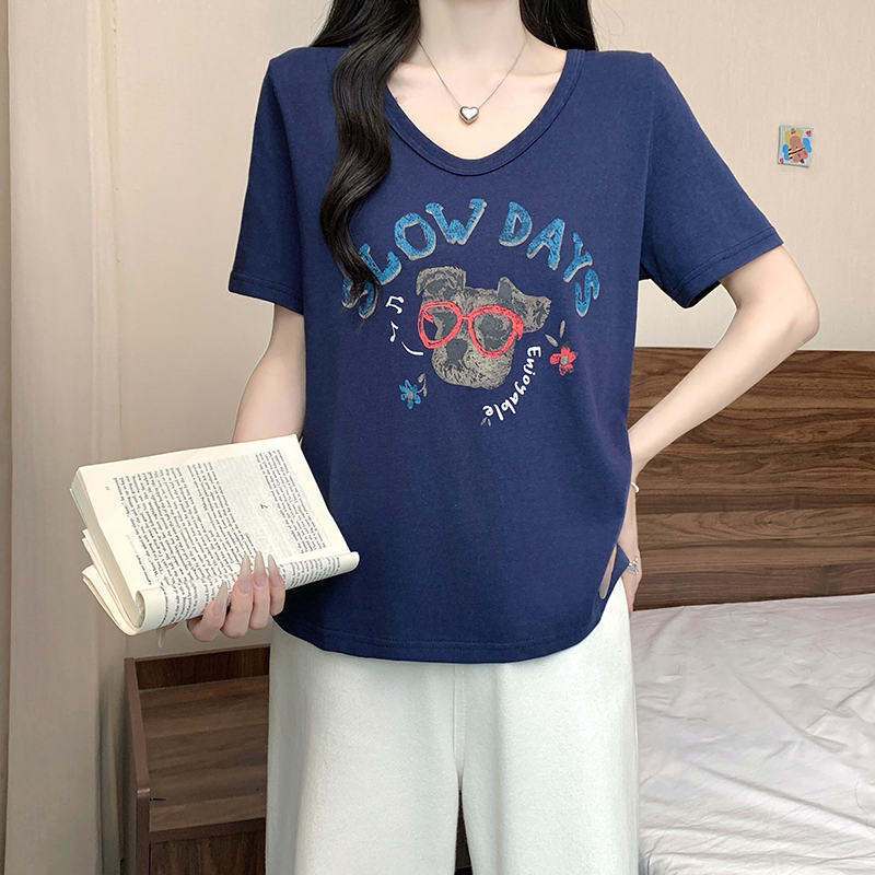 2026 Summer Plus Size V-Neck Cartoon Print Short Sleeve T-Shirt - Image 3