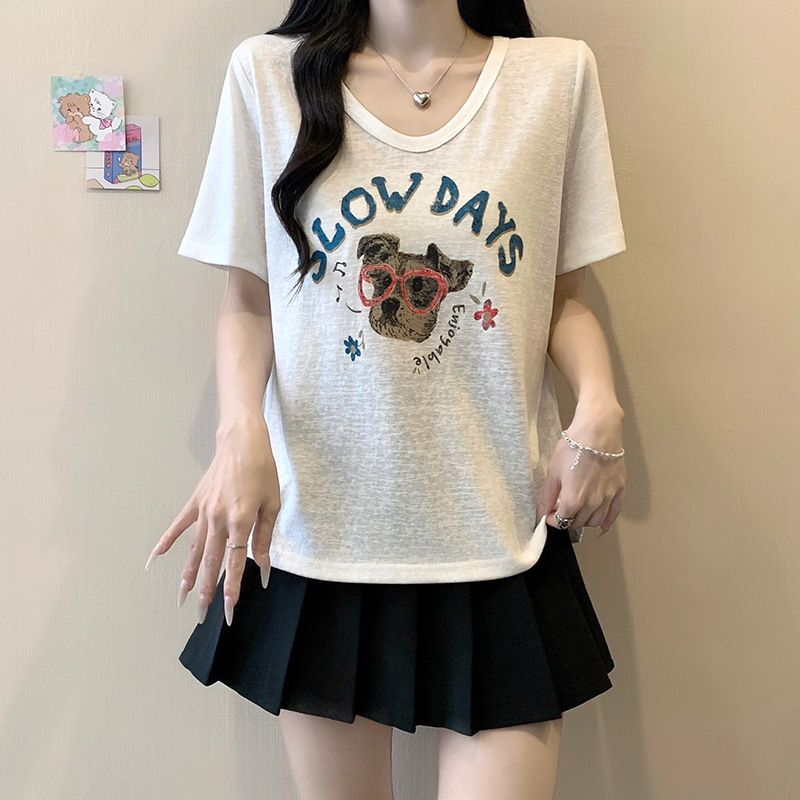 2026 Summer Plus Size V-Neck Cartoon Print Short Sleeve T-Shirt - Image 4