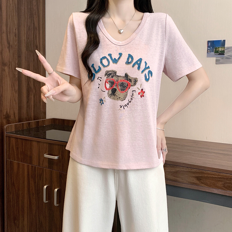 2026 Summer Plus Size V-Neck Cartoon Print Short Sleeve T-Shirt - Image 5