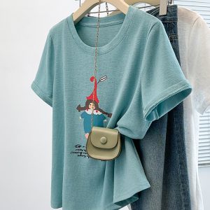 Plus Size Women's Summer 2026 Cartoon Print Loose Slimming Short Sleeve T-Shirt