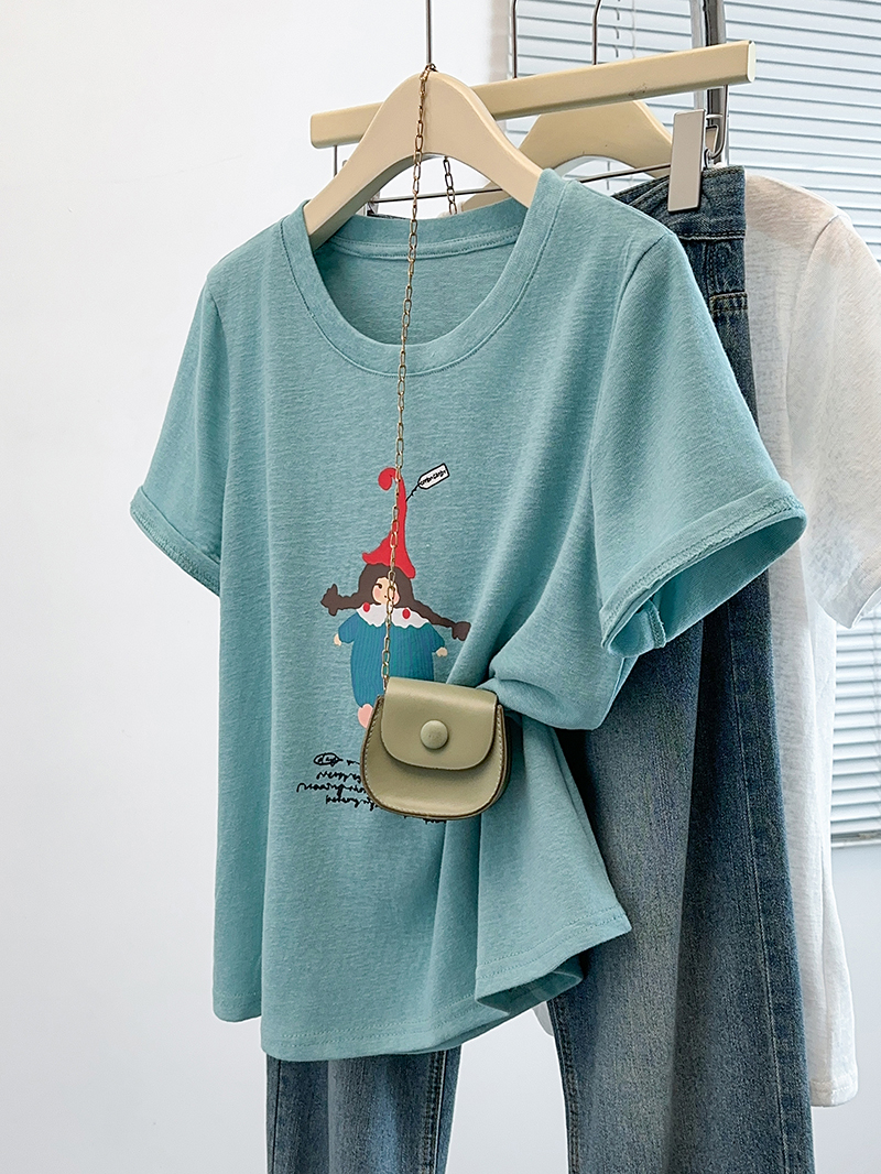 Plus Size Women's Summer 2026 Cartoon Print Loose Slimming Short Sleeve T-Shirt