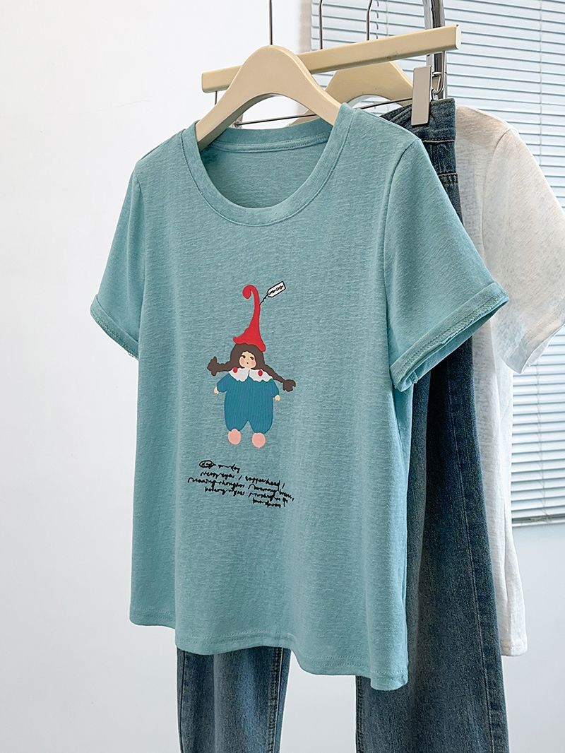 Plus Size Women's Summer 2026 Cartoon Print Loose Slimming Short Sleeve T-Shirt - Image 3