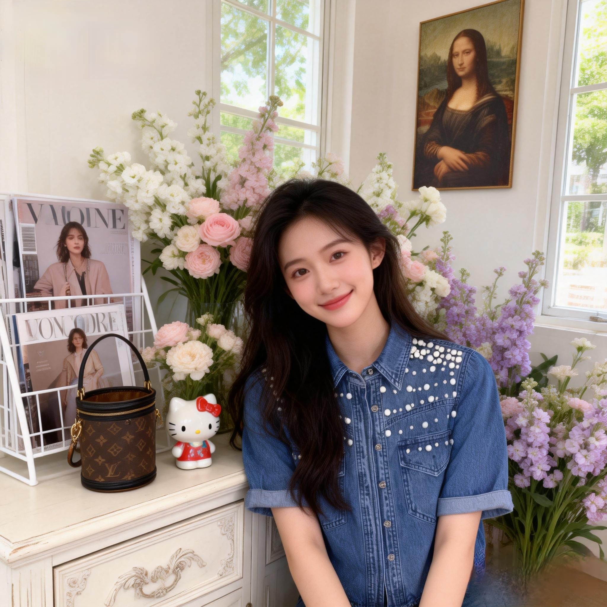 Spring Summer Korean Style Beaded Denim Short Sleeve Top - Image 4