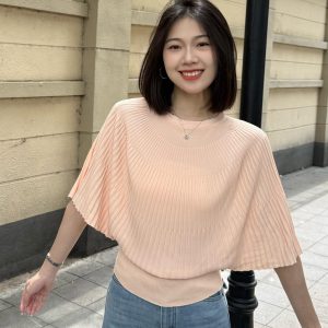 Summer Korean Style Slimming Pleated Solid Ice-Feel Top - Style f6b01c