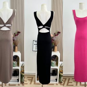 Women's Slimming Knitted Cami Dress in Black Khaki Rose Pink